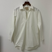 vintage二手闲置女士春秋季白色宽松休闲长袖，衬衫v领纯棉衣服
