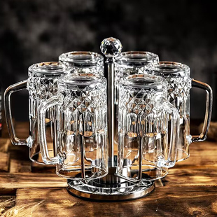 啤酒杯套装轻奢高级感玻璃喝水杯带把商用500ml扎啤杯家用大容量
