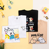 线条小狗Maltese原创短袖T恤卡通印花纯棉2023夏季情侣短款T