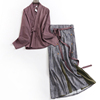 紫色V领系带新中式汉服长袖女衬衫印花高腰半身裙女可配套装M769