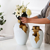 现代陶瓷花瓶创意轻奢白色镀金花瓶储物罐客厅时尚摆件酒店工艺品