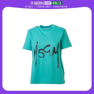 香港直邮msgm女士湖蓝色徽标印花短袖，t恤2841mdm74-207298-潮流