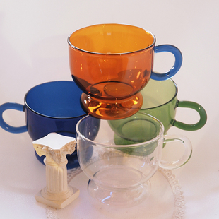 特色ins复古高硼硅玻璃杯马克杯耐热绿色咖啡杯家用琥珀杯子300ml