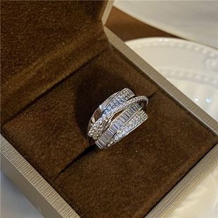轻奢银色锆石指环，百搭复古个性女式食指，精致可调节时来运转戒指