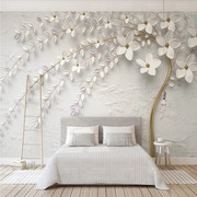 现代简约3d立体浮雕，墙布花朵电视背景墙壁纸卧室，床头花卉墙纸壁画