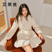 艾莱依羽绒服女冬季2022翻领，设计感小众花苞，裙摆时尚收腰外套