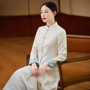 唐装女中国风改良汉服，套装茶艺师女装春秋季旗袍，中式上衣禅意茶服