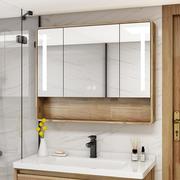 橡木浴室智能镜柜挂墙式单独卫生间，镜子带置物架一体定制镜面日式