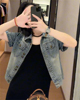 短款小个子休闲牛仔短袖衬衫外套女2025春夏新款宽松显瘦薄款上衣