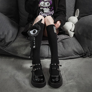 黑色小腿袜女小众设计ins潮，独眼小怪兽，瘦腿jk个性半筒袜及膝秋冬