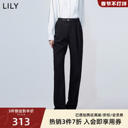 lily2024春女装商务通勤款，复古显瘦高腰垂坠感黑色西装休闲裤
