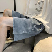 cityboy排扣牛仔短裤男夏季潮ins复古设计感小众五分裤情侣装中裤