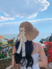防晒草帽女士可折叠编织遮阳帽子，夏季沙滩度假太阳帽海边户外休闲
