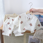 婴儿睡衣家居服男女童轻薄款小孩儿童七分袖裤夏季套装宝宝空调服