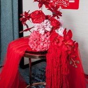 婚房花艺玫红大红色系仿真花，假花结婚卧室客厅布置桌花喜庆床头花