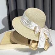 法式优雅蝴蝶结草帽，遮阳防晒帽子女夏季出游度假显脸小礼帽太阳帽