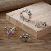 跨境欧美戒指 时尚炫彩蝴蝶骷髅打结4件套关节戒指女