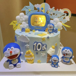 卡通多啦A梦生日蛋糕装饰摆件蓝胖叮当猫机器猫蛋糕公仔玩偶插件