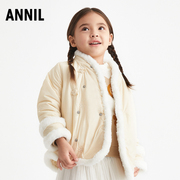 安奈儿童装女童短款棉衣冬季中大童国风绣花棉服加厚外套