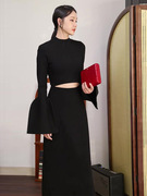 法式赫本风绝美黑色连衣裙春装女2023年高端精致别致独特裙子