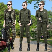 户外军训迷彩服套装女款外套2022年春秋季军绿立领夹克长裤两件套