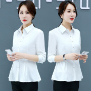 白衬衫女长袖2024早春装，韩版休闲显瘦百搭雪纺，衬衣女士打底衫