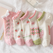 春夏薄款日系可爱粉色木耳，花边袜子女短袜，浅口甜美学院风镂空网袜
