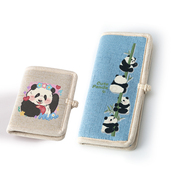 熊猫花花钱包布艺零钱，包包可爱中国风和花，大熊猫周边棉麻钱袋
