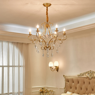 法式水晶吊灯美式乡村灯温馨浪漫客厅，卧室灯蜡烛吊灯欧式田园灯具