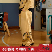 华人青年WYCN篮球印花牛仔裤男高街潮流宽松直筒裤子休闲阔腿长裤