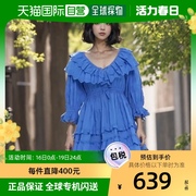 香港直邮潮奢 Topshop 女士 皱褶刺绣迷你深蓝色连衣裙
