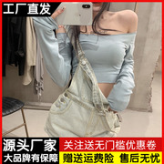 一字领性感露肩t恤女修身显瘦短款高腰，露脐上衣服长袖打底衫春夏