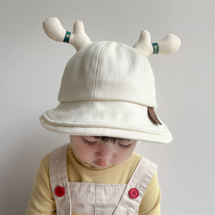 女宝宝防晒帽子男童太阳帽渔夫帽可爱鹿角薄款出游遮阳幼儿园盆帽