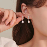 天然淡水珍珠米珠半孔耳钉韩国气质，简约s925银针耳钉镶钻百搭耳饰