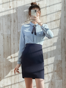 职业装套装秋季长袖衬衫工作服女气质套裙前台接待工作装2022