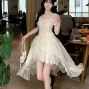 法式气质减龄小众不规则连衣裙女夏独特绝美小裙子荷叶边仙女裙子