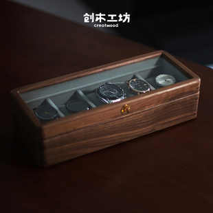 时光手表盒创木工坊黑胡桃，实木质高档腕表，收藏收纳盒男士礼物