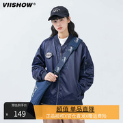 viishow潮牌ins字母贴标棒球，领夹克男宽松棒球服情侣装宽松外套