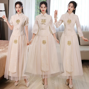 中式伴娘服2024旗袍中国风结婚姐妹团，伴娘裙显瘦高级秀禾礼服