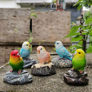 创意玄凤虎皮鹦鹉小摆件仿真小鸟动物模型假鸟花园庭院盆景装饰品