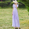 紫色雪纺绣花连衣裙长款2024夏季收腰气质减龄到脚踝大摆长裙