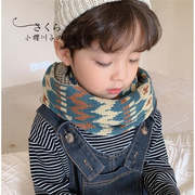 日本儿童毛线围脖，冬季2-12岁男童脖套女童多边形，格子加厚围巾