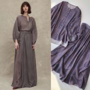 浪漫西班牙·慵懒写意 柔fufu蓬松真丝羊毛 烟紫条纹衬衫半裙套装