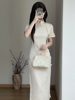 米白色提花丝绸旗袍2024新中式改良年轻款高端气质少女连衣裙