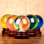 黄水晶球摆件招财透明玻璃球，红绿紫蓝粉白水晶球开业装饰摆件礼物