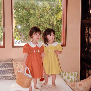 秘密女童韩版短袖连衣裙娃娃，圆领可爱小兔刺绣，糖果色620068