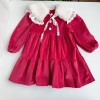 韩国单 秋冬季 圣诞新年装 红色双面银狐绒女童连衣裙 甜美公主裙