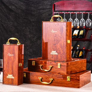 红酒包装盒礼盒木盒钢琴，烤漆高档盒盒子双支装葡萄酒木质木箱