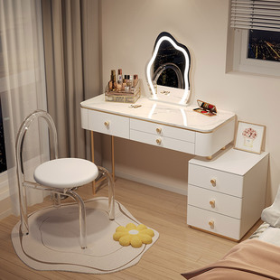 实木岩板烤漆梳妆台卧室现代简约小户型迷你奶油风化妆桌书桌一体
