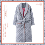 睡衣女士冬季法兰绒夹棉袄三层加厚保暖加绒加大码珊瑚绒睡袍浴袍